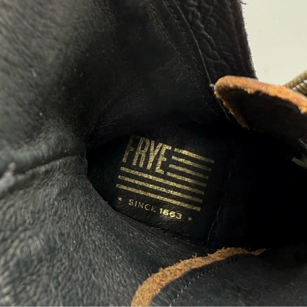 FRYE Black Leather Lace-Up Moto Boots Sabrina Sz 8 - Picture 10 of 12